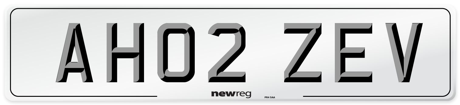 AH02 ZEV Number Plate from New Reg